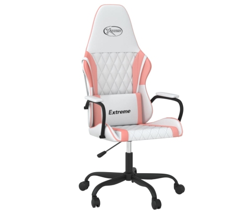 Silla gaming cuero sintético blanco y rosa