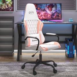 Silla gaming cuero sintético blanco y rosa