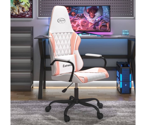 Silla gaming cuero sintético blanco y rosa