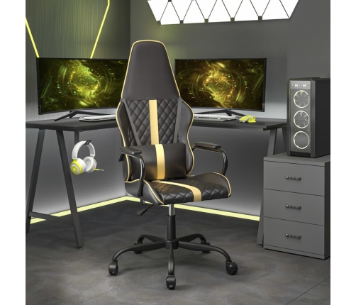 Silla gaming cuero sintético negro y dorado