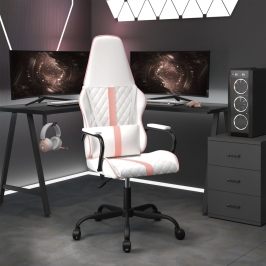 Silla gaming cuero sintético blanco y rosa