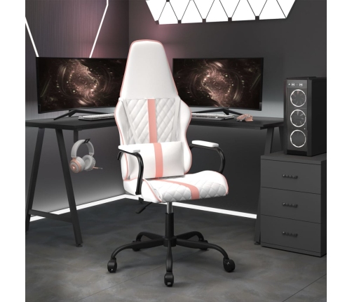 Silla gaming cuero sintético blanco y rosa