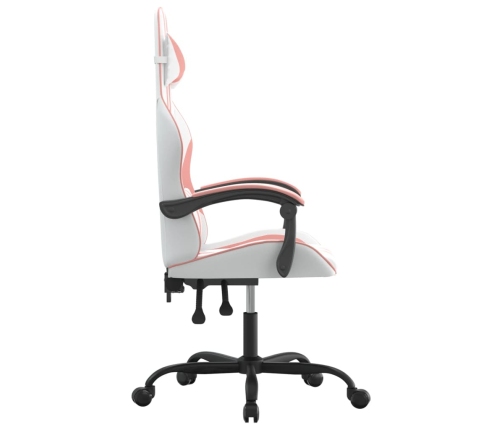 Silla gaming cuero sintético blanco y rosa