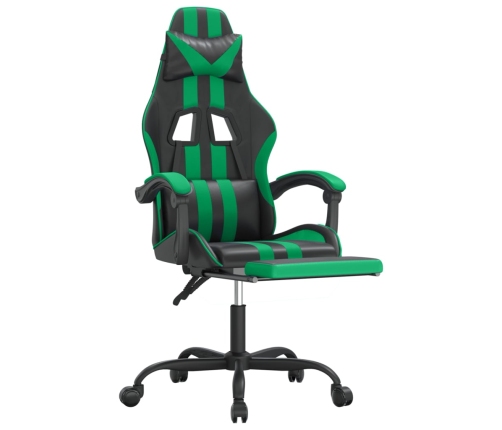 Silla gaming con reposapiés cuero sintético negro verde