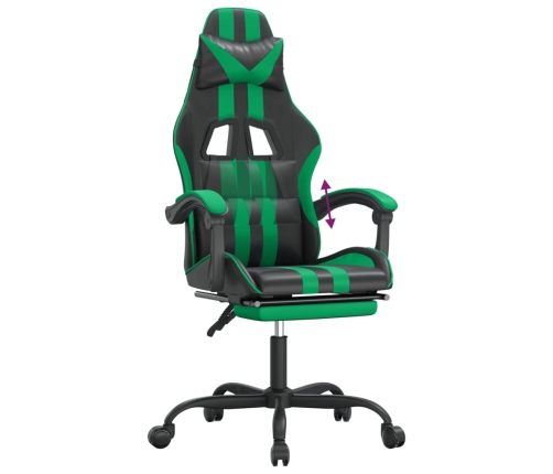 Silla gaming con reposapiés cuero sintético negro verde