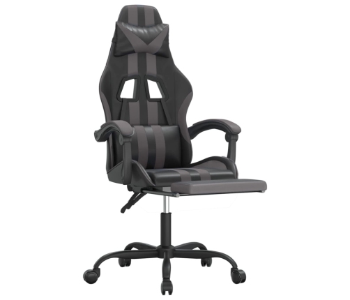 Silla gaming con reposapiés cuero sintético negro gris