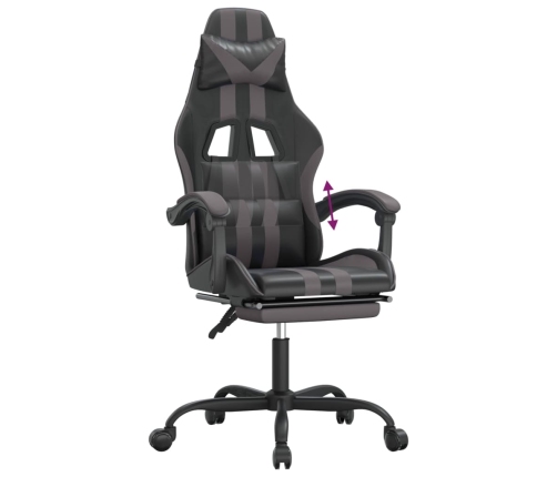 Silla gaming con reposapiés cuero sintético negro gris