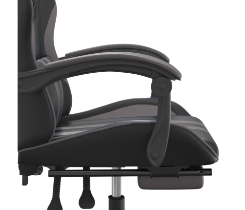 Silla gaming con reposapiés cuero sintético negro gris