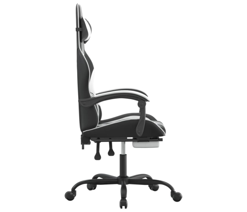 Silla gaming con reposapiés cuero sintético negro blanco