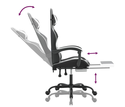 Silla gaming con reposapiés cuero sintético negro blanco