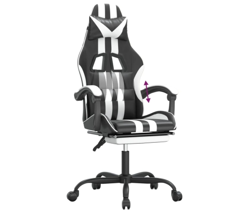 Silla gaming con reposapiés cuero sintético negro blanco