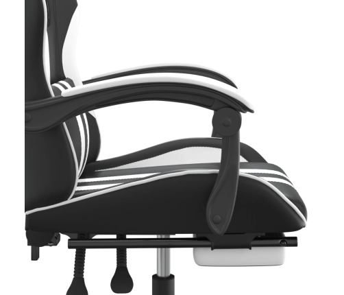 Silla gaming con reposapiés cuero sintético negro blanco