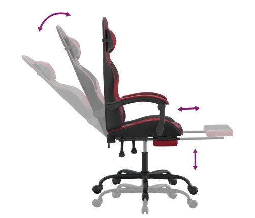 Silla gaming con reposapiés cuero sintético negro rojo tinto