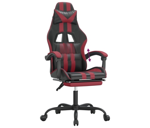 Silla gaming con reposapiés cuero sintético negro rojo tinto