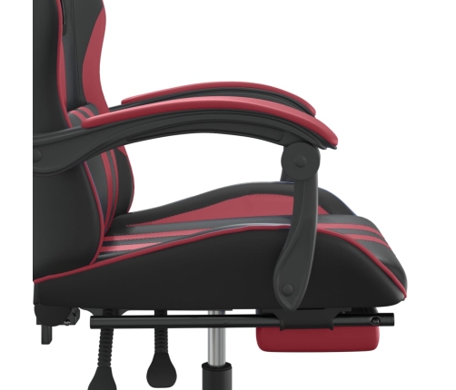 Silla gaming con reposapiés cuero sintético negro rojo tinto