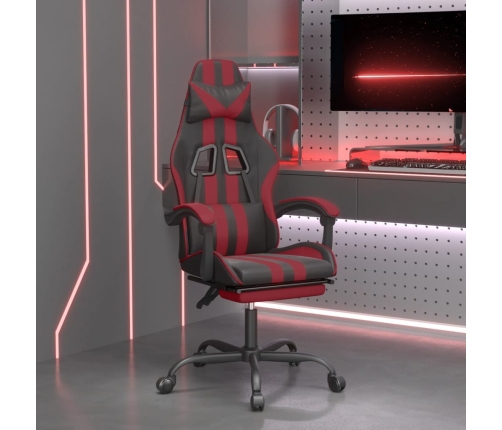 Silla gaming con reposapiés cuero sintético negro rojo tinto