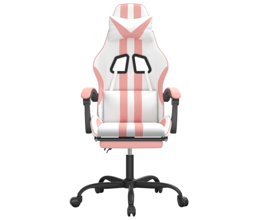 Silla gaming con reposapiés cuero sintético blanco y rosa