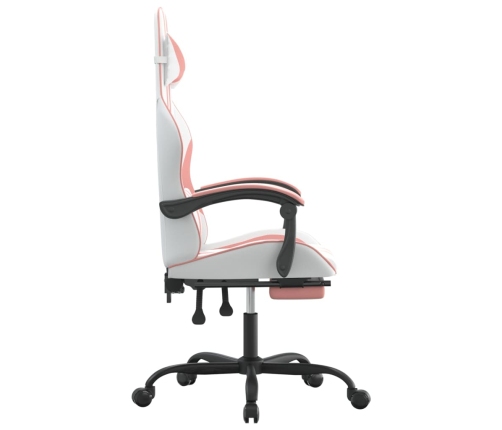 Silla gaming con reposapiés cuero sintético blanco y rosa