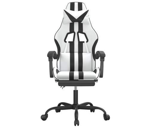 Silla gaming con reposapiés cuero sintético blanco negro