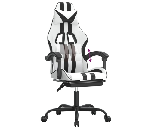 Silla gaming con reposapiés cuero sintético blanco negro