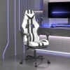 Silla gaming con reposapiés cuero sintético blanco negro