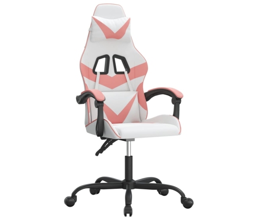 Silla gaming cuero sintético blanco y rosa