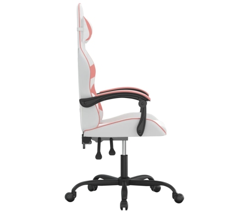 Silla gaming cuero sintético blanco y rosa