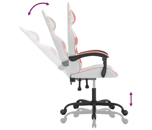 Silla gaming cuero sintético blanco y rosa