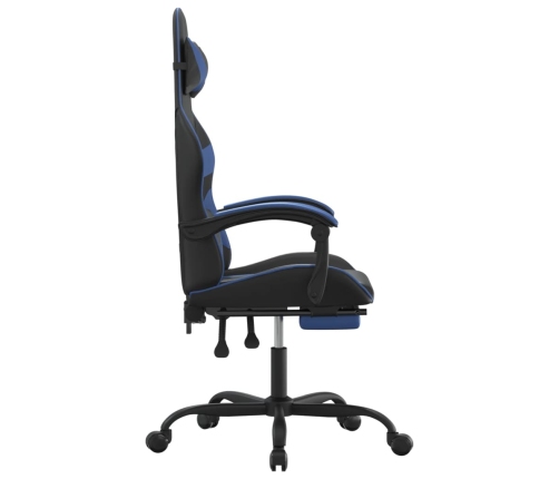 Silla gaming con reposapiés cuero sintético negro azul