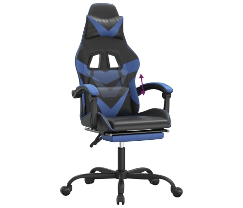 Silla gaming con reposapiés cuero sintético negro azul