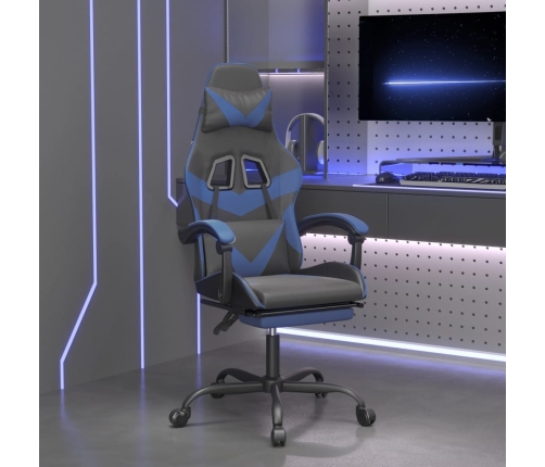 Silla gaming con reposapiés cuero sintético negro azul