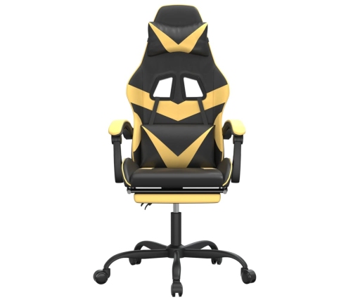 Silla gaming con reposapiés cuero sintético negro dorado