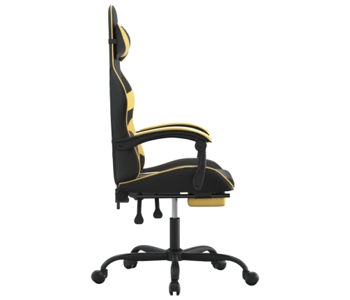 Silla gaming con reposapiés cuero sintético negro dorado