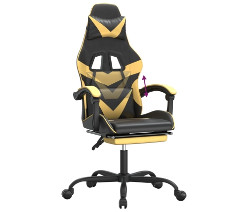 Silla gaming con reposapiés cuero sintético negro dorado