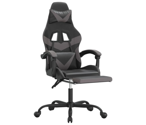 Silla gaming con reposapiés cuero sintético negro gris