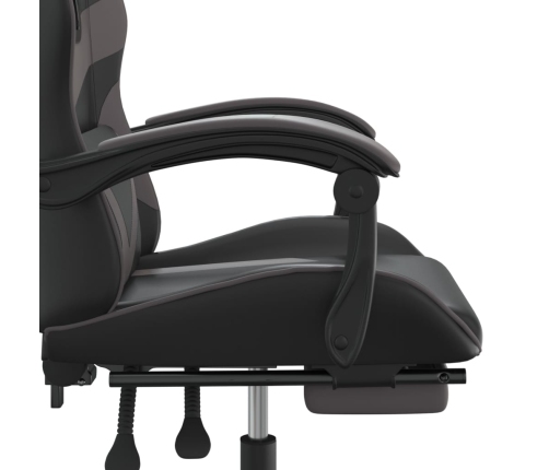 Silla gaming con reposapiés cuero sintético negro gris