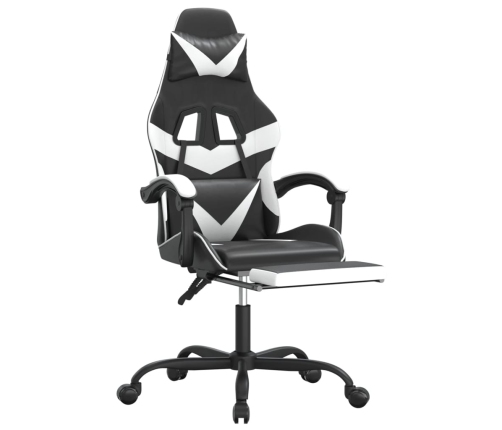 Silla gaming con reposapiés cuero sintético negro blanco