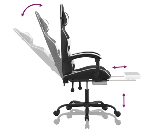 Silla gaming con reposapiés cuero sintético negro blanco