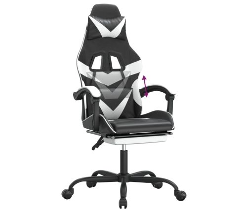 Silla gaming con reposapiés cuero sintético negro blanco