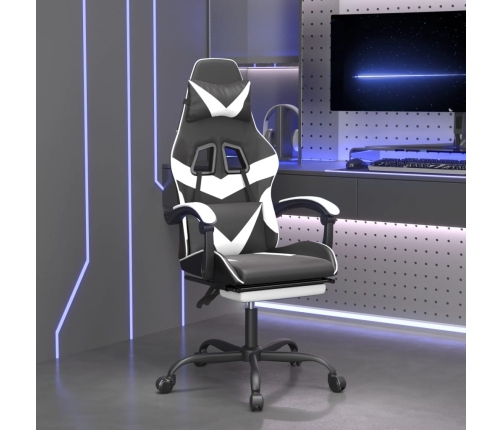 Silla gaming con reposapiés cuero sintético negro blanco