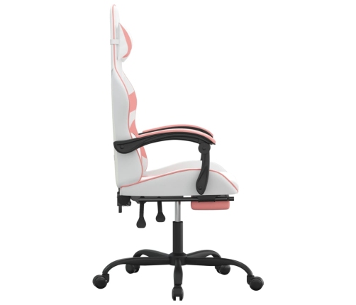 Silla gaming con reposapiés cuero sintético blanco y rosa