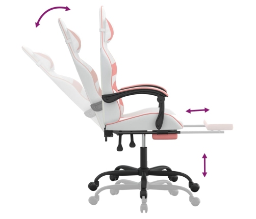 Silla gaming con reposapiés cuero sintético blanco y rosa