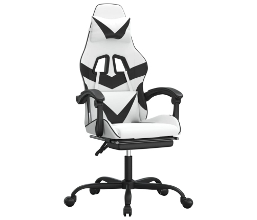 Silla gaming con reposapiés cuero sintético blanco negro