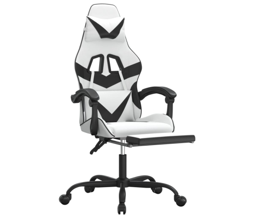 Silla gaming con reposapiés cuero sintético blanco negro