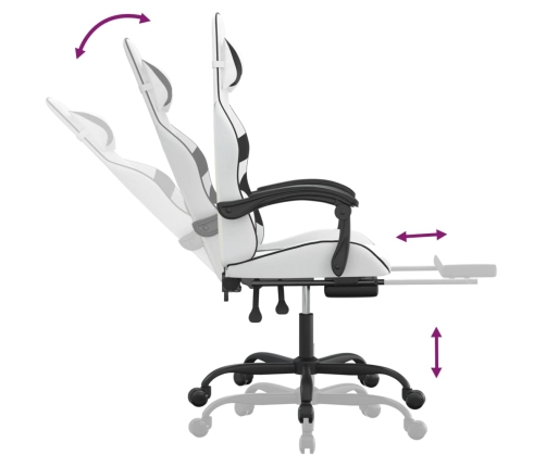 Silla gaming con reposapiés cuero sintético blanco negro