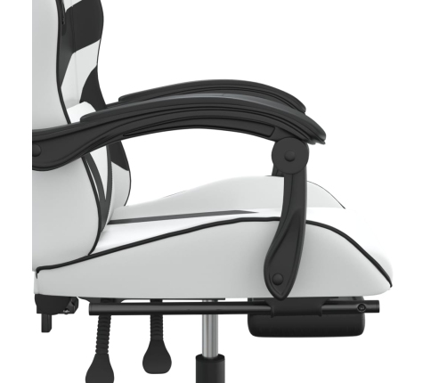 Silla gaming con reposapiés cuero sintético blanco negro