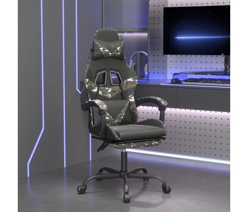 Silla gaming con reposapiés cuero sintético negro camuflaje