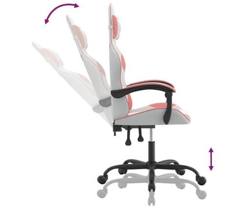 Silla gaming cuero sintético blanco y rosa