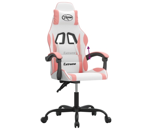 Silla gaming cuero sintético blanco y rosa