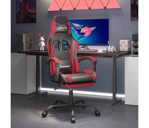 Silla gaming con reposapiés cuero sintético negro rojo